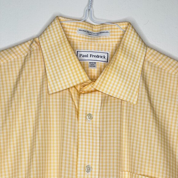 Paul Fredrick Yellow Gingham Check‎ Men's Dress Shirt 16.5 x 33 French Cuffs - Picture 2 of 8